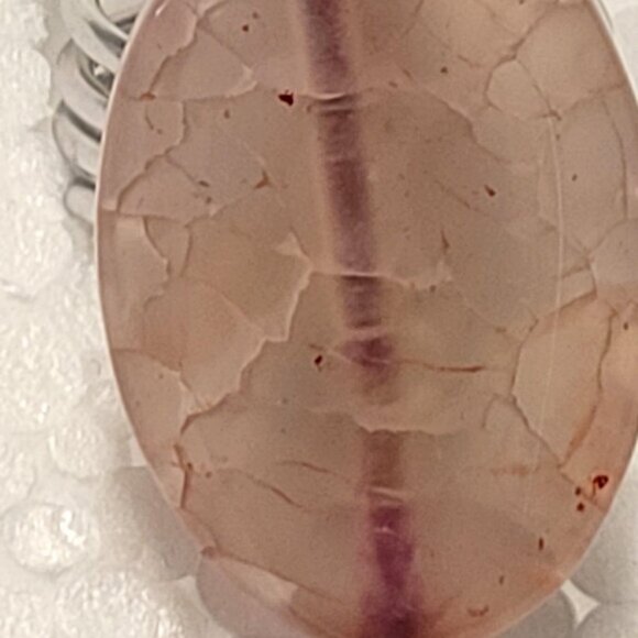 Pink Gemstone Ring with Veins Adjustable Band - Unique, One Of A Kind - Picture 4 of 11
